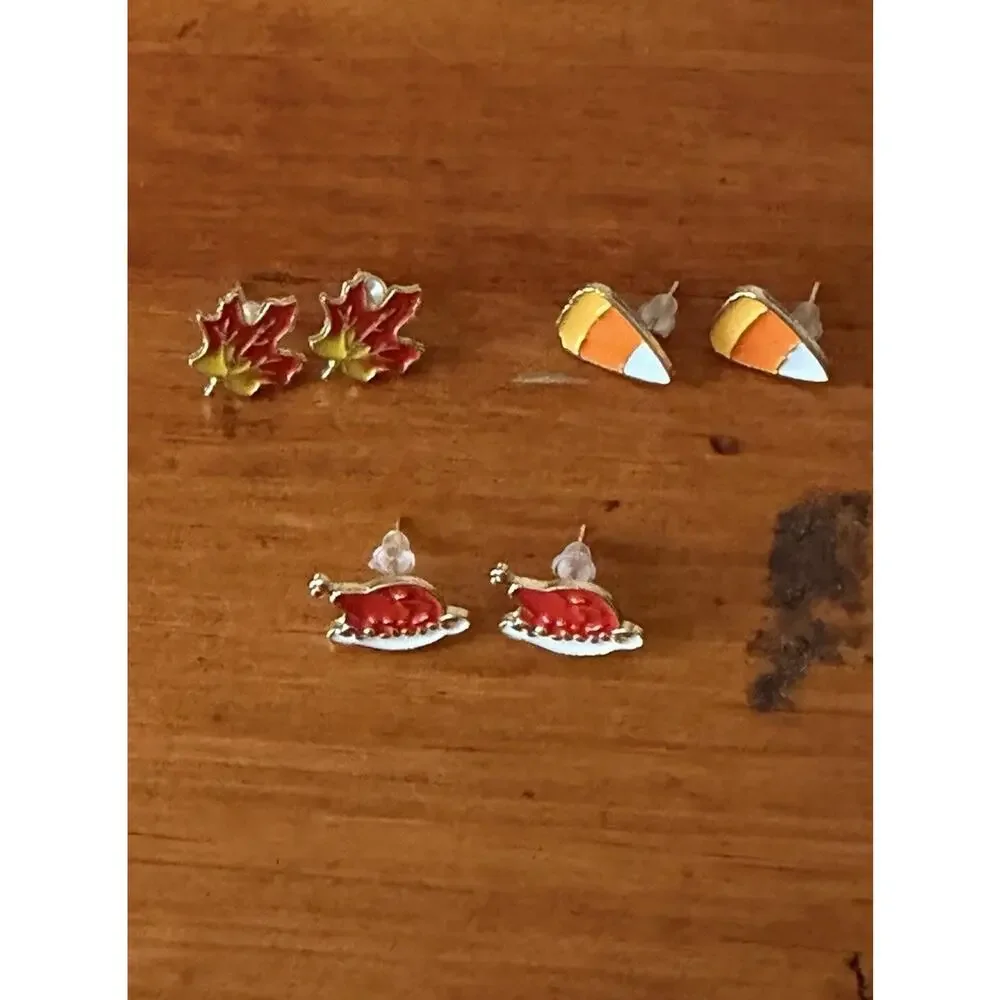 Holiday Earrings Lot Christmas Fall Santa Snowman Candy Corn Leaf Jewelry Bundle